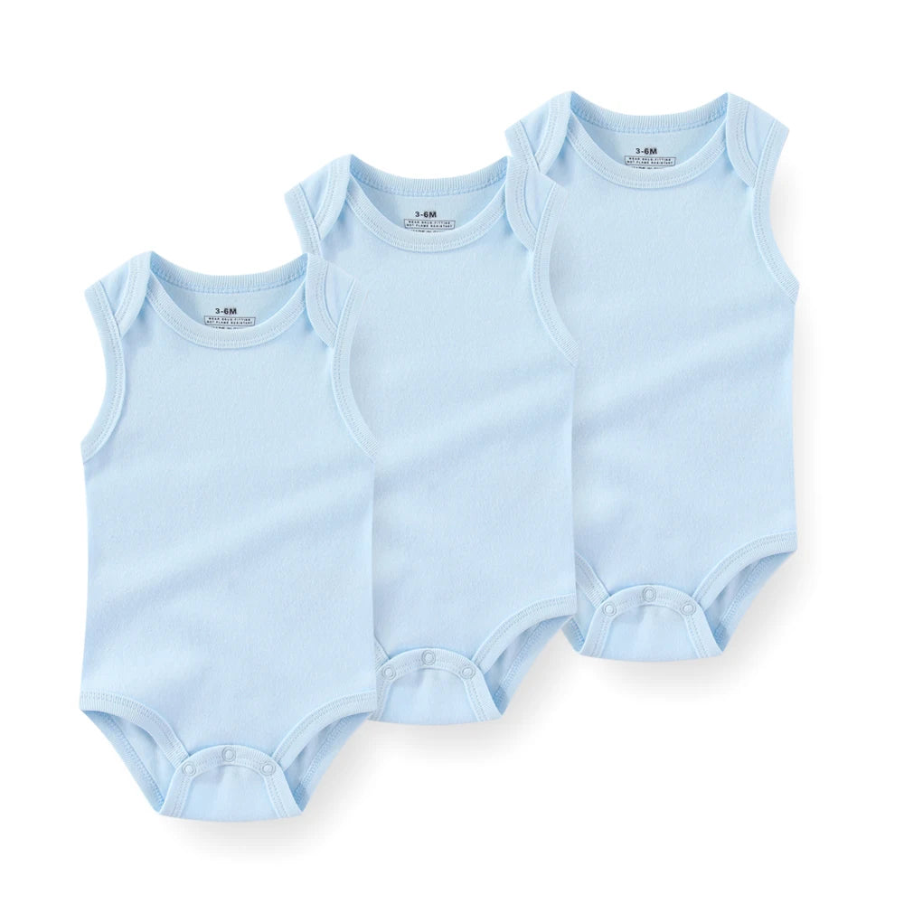 1/3 Pieces Solid Color Sleeveless baby Unisex bodysuits Cotton Newborn Boy Girl Onesies  Summer Infant Clothes