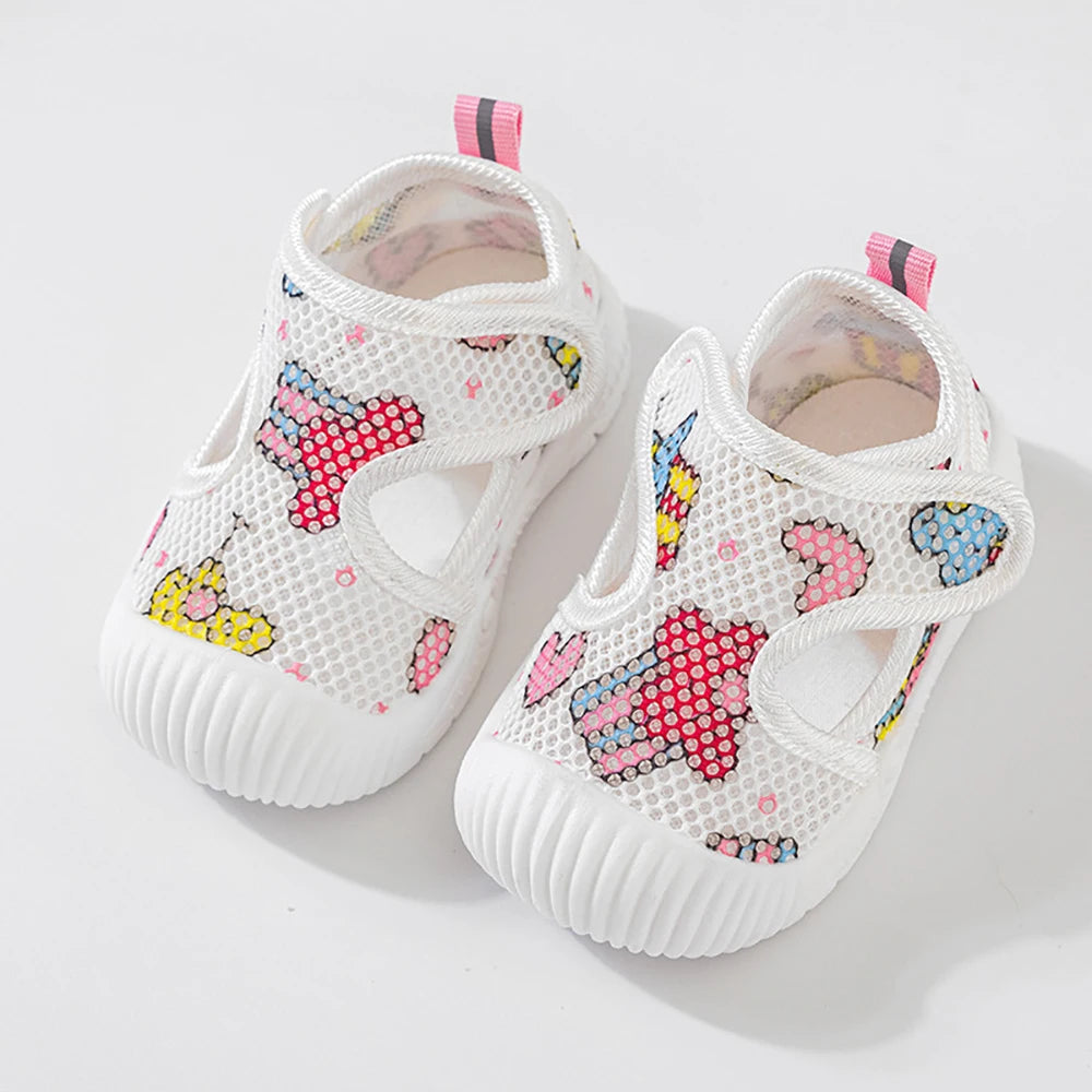 Baby Walking Shoes 1-3T Summer Mesh Ventilation Toddler Floor Shoes Cartoon Cute Girls Sandals Boys Soft-soled Shoes