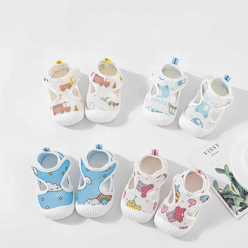 Baby Walking Shoes 1-3T Summer Mesh Ventilation Toddler Floor Shoes Cartoon Cute Girls Sandals Boys Soft-soled Shoes