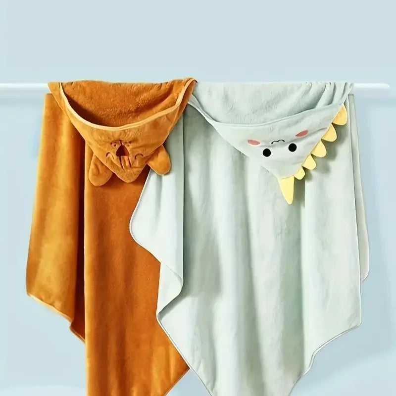 Coral Velvet  Cape Bath Towel Newborn Bath Wrap Bath Towel Cute Cartoon Cape Bathrobe