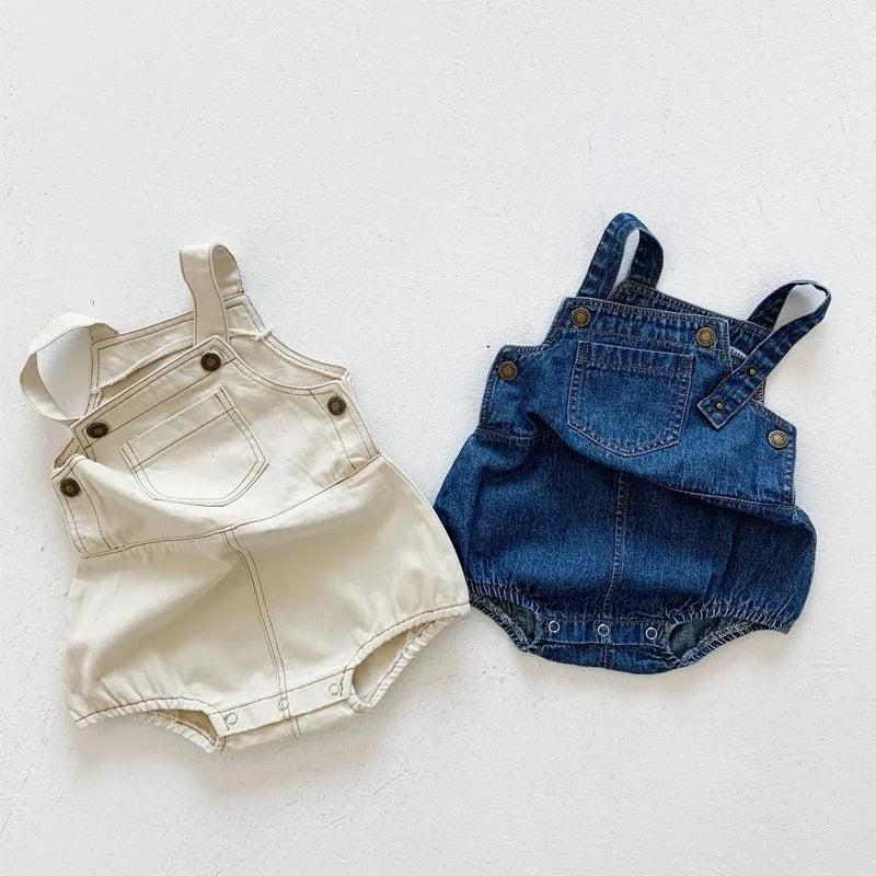 2025 New Summer Baby Boy Denim Bodysuit Sleeveless Girls Overalls Toddler Kids Casual Clothes 0-3 Years