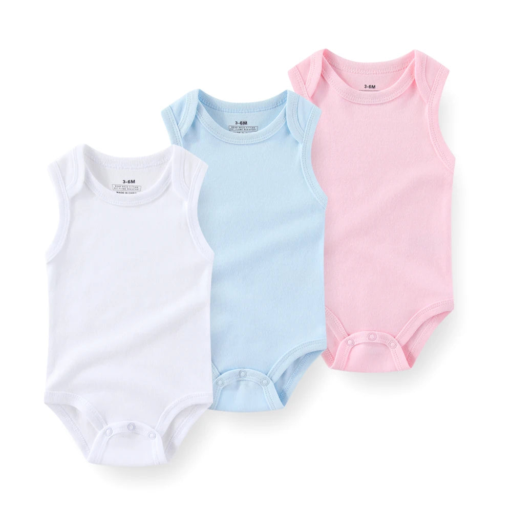 1/3 Pieces Solid Color Sleeveless baby Unisex bodysuits Cotton Newborn Boy Girl Onesies  Summer Infant Clothes