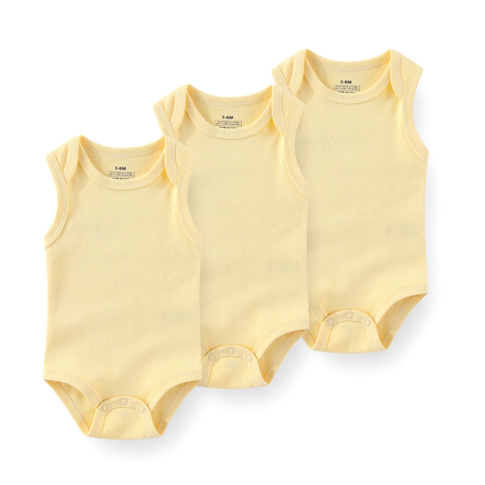 1/3 Pieces Solid Color Sleeveless baby Unisex bodysuits Cotton Newborn Boy Girl Onesies  Summer Infant Clothes
