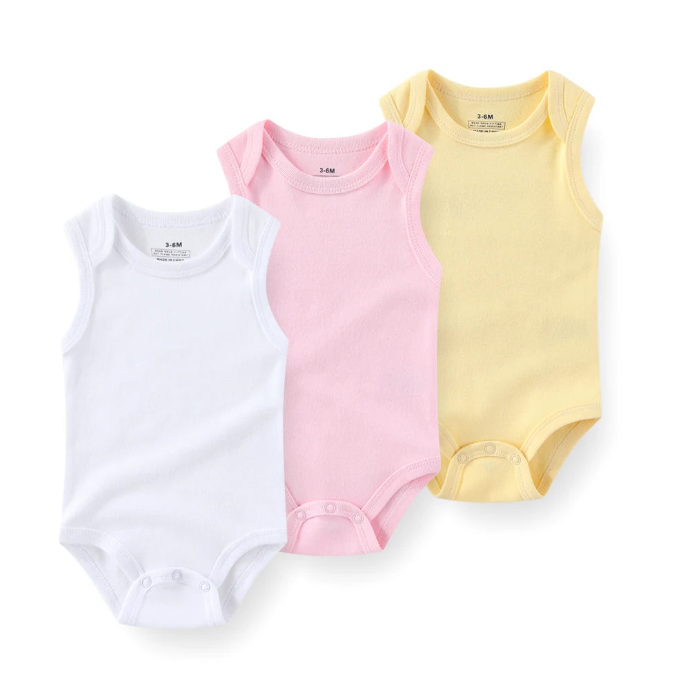 1/3 Pieces Solid Color Sleeveless baby Unisex bodysuits Cotton Newborn Boy Girl Onesies  Summer Infant Clothes