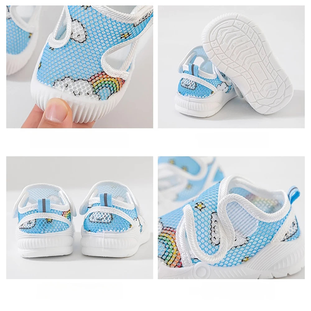 Baby Walking Shoes 1-3T Summer Mesh Ventilation Toddler Floor Shoes Cartoon Cute Girls Sandals Boys Soft-soled Shoes