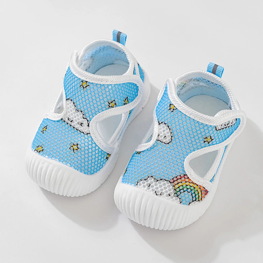 Baby Walking Shoes 1-3T Summer Mesh Ventilation Toddler Floor Shoes Cartoon Cute Girls Sandals Boys Soft-soled Shoes
