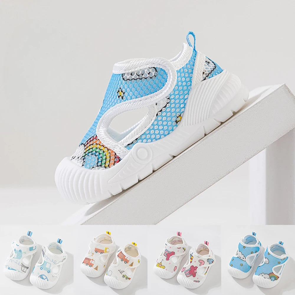 Baby Walking Shoes 1-3T Summer Mesh Ventilation Toddler Floor Shoes Cartoon Cute Girls Sandals Boys Soft-soled Shoes