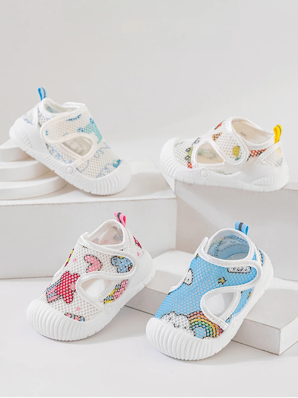 Baby Walking Shoes 1-3T Summer Mesh Ventilation Toddler Floor Shoes Cartoon Cute Girls Sandals Boys Soft-soled Shoes