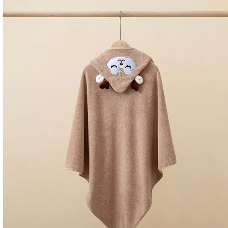 Coral Velvet  Cape Bath Towel Newborn Bath Wrap Bath Towel Cute Cartoon Cape Bathrobe