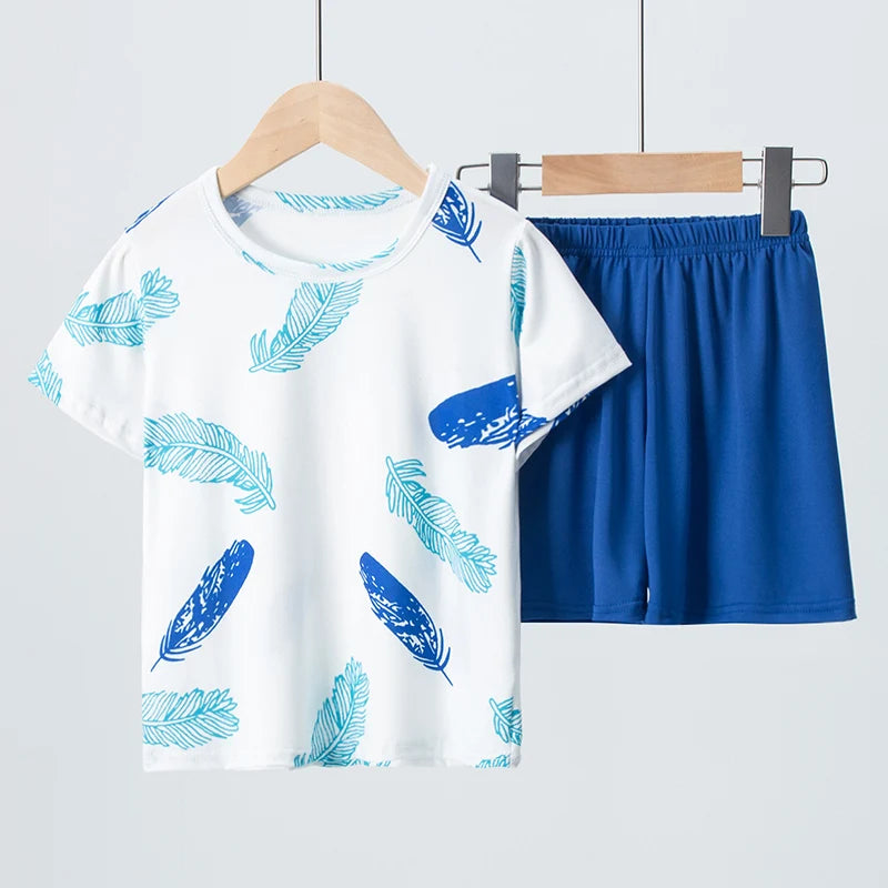 2-piece Summer Children's Comfortable And Versatile Cute Short sleeved Shorts Set For Boys And Girls Casual Home And Outdoor Set