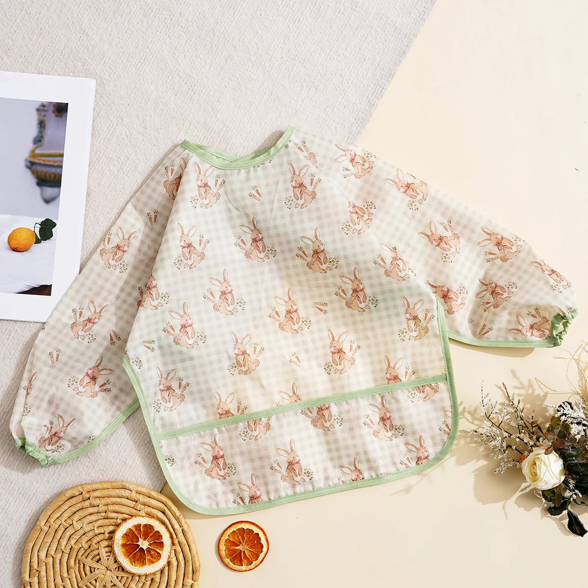 Elinfant 1PC Long Sleeve Bibs, Waterproof Feeding Bibs,Washable Burp Cloth,Coveralls Bibs,Easy To Clean,Wash-Free Eating Bibs