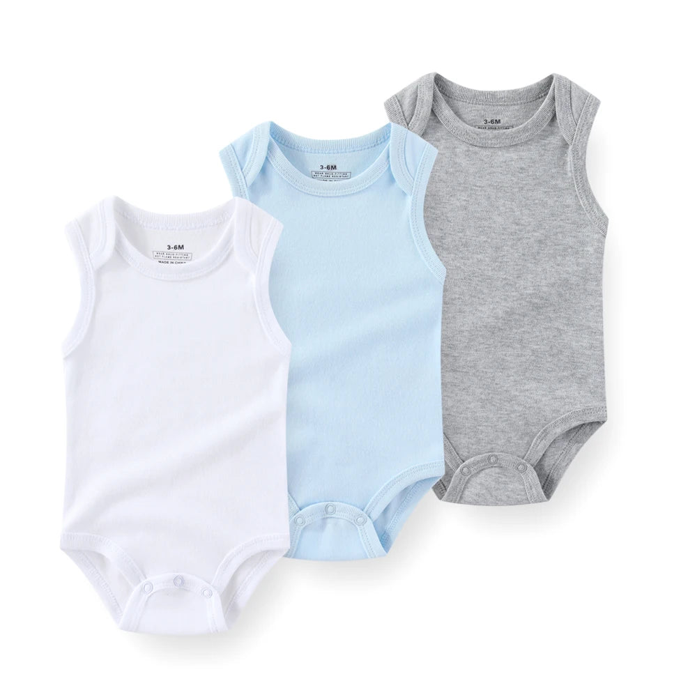 1/3 Pieces Solid Color Sleeveless baby Unisex bodysuits Cotton Newborn Boy Girl Onesies  Summer Infant Clothes