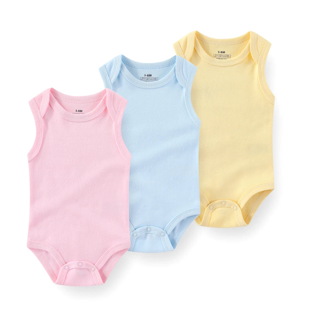 1/3 Pieces Solid Color Sleeveless baby Unisex bodysuits Cotton Newborn Boy Girl Onesies  Summer Infant Clothes