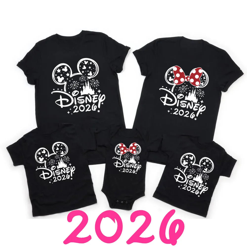 2026 Disney Trip Mickey Minnie Mouse Family Matching Shirts Cotton Dad Mom Bro Sis Kids T Shirt Baby Rompers Matching Clothes